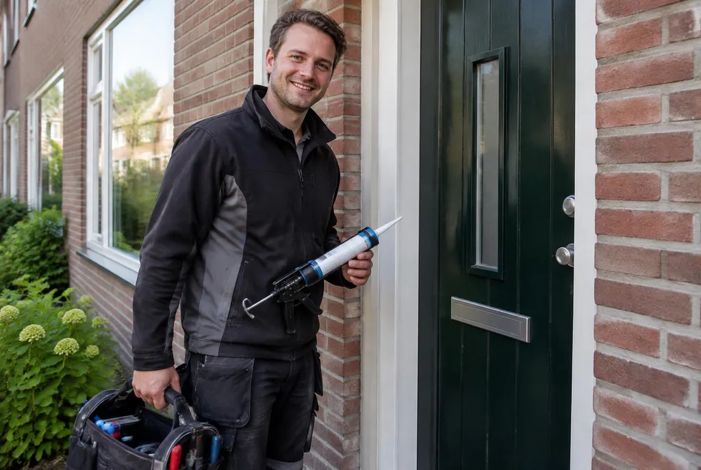 Vakman van Kitbedrijf Hilversum bij de voordeur van een woning